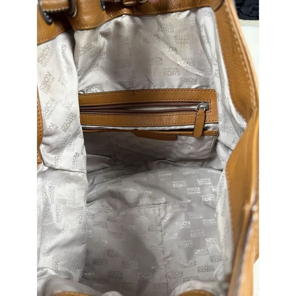 Michael Kors Brown Leather Purse Astor Studded Tote Hobo Western Cowgirl Bag‎